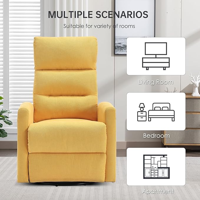 360° Swivel Recliner Chairs for Small Spaces, A Recliner with Side Pockets, Small Rocker Recliner for Living Room, Bedroom, Orange-Yellow Recliner Chair for Adults
