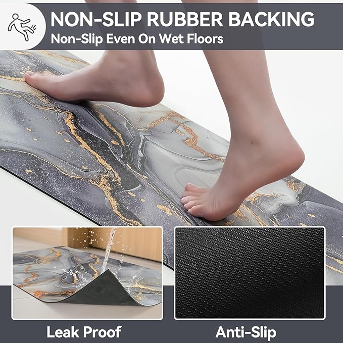 Non Slip Bath Mat Ultra Thin Bathroom Rug Fit Under Door, Rubber Backing Quick Dry Super Absorbent Washable Shower Bath Mats Grey 24x36