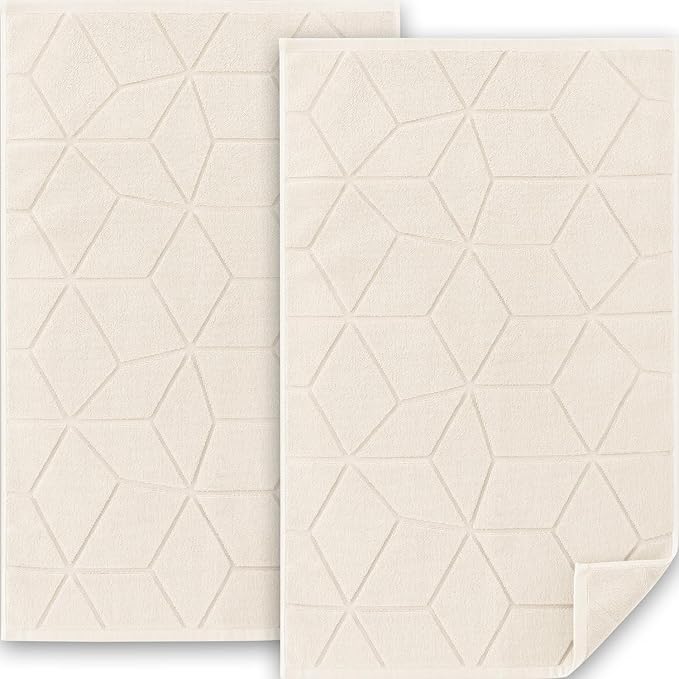 VOOVA & MOVAS Hotel Cotton Bath Mats Set [Not Bathroom Rug] - 2 Pack | 19"x30" | Thick 1100GSM | Washable & Absorbent, Soft Floor Towel - Beige Terry Cloth Bath Mat, Cream Foot Towels for Bathroom