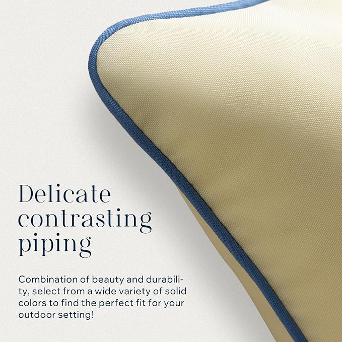 Phantoscope Pack of 2 Outdoor Waterproof Throw Pillow Covers with Contrast Piping, Decorative Square Cushion Case Patio Pillows for Couch Tent Sunbrella, Butter Yellow 18x18 inches