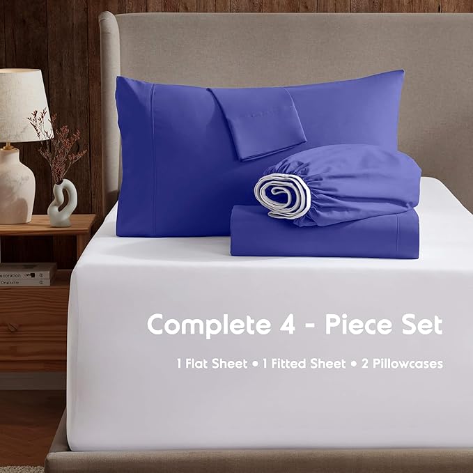 Nestl King Sheet Set - Luxury 1800 Ultra-Soft Microfiber King Bed Sheets - Double Brushed - Deep Pockets - Easy Fit - 4 Piece Set - Bedding Sheets & Pillowcases (King, Royal Blue)