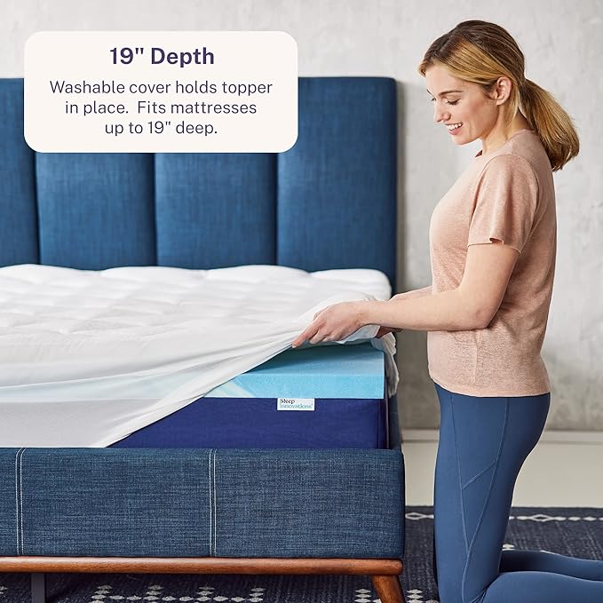 Sleep Innovations Cooling Comfort Gel Memory Foam Dual Layer Mattress Topper, 4 Inch, Full Size, Pillow Top Cover