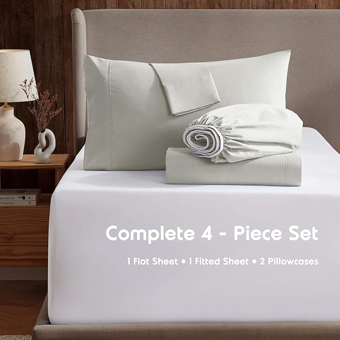 Nestl Split King Sheet Set - 1800 Ultra-Soft Microfiber Bed Sheets - Double Brushed - Deep Pockets - Easy Fit - 5 Piece Set - Bed Sheets & Pillowcases (Split King, Off White)