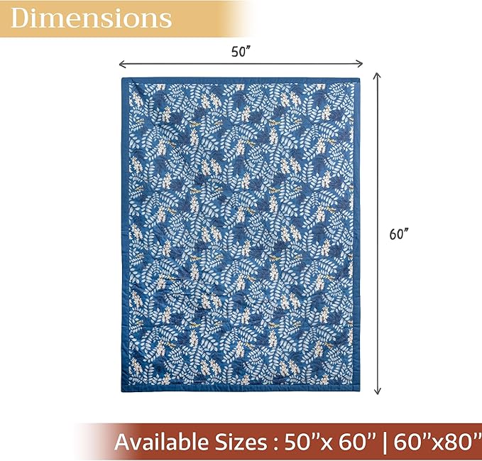 Maison d' Hermine Throw Blanket for Couch Lightweight Soft Warm Breathable Cotton Throw Blankets for Bed Girls Boys Women Men Gifts Sofa Travel Living Room Chair Bedding (60"x80", Feuillage)