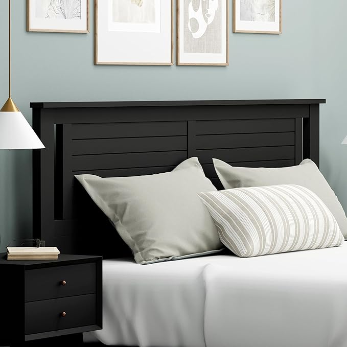 Serene Poplar Wood King Headboard, Modern Farmhouse Panel with Horizontal Scoring, King Size Headboard in Black, Casual Coastal Style, Easy Assembly, Quality Materials