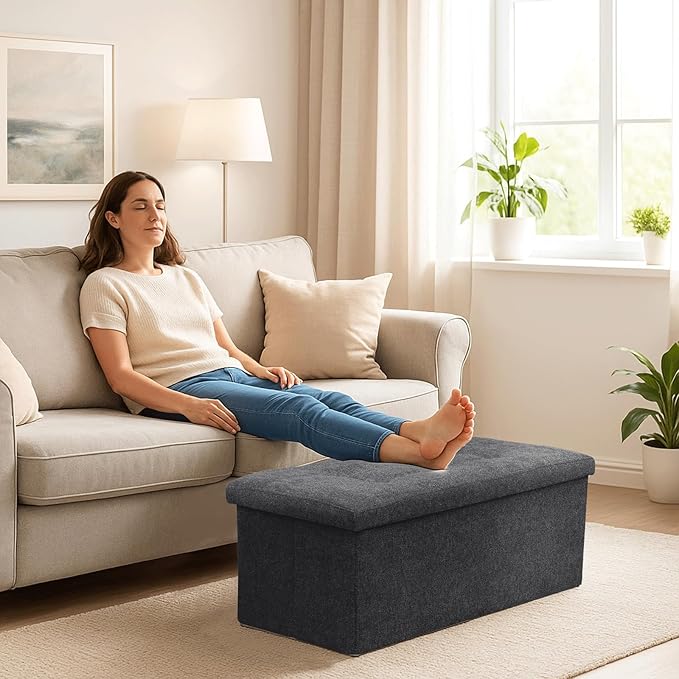 Storage Ottoman Bench, 30 Inch Ottoman Foot Rest, End of Bed Bench, Storage Chest, Load 700 lb, for Living Room, Bedroom, Entryway, Gray