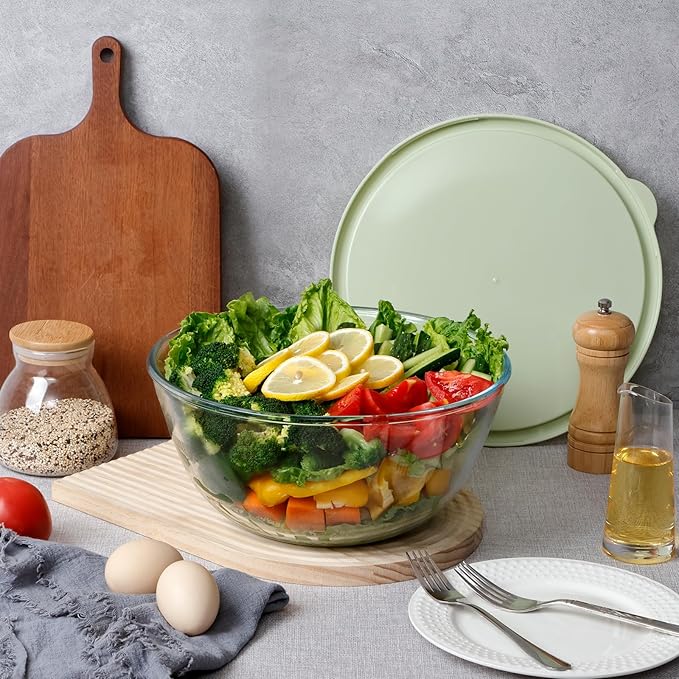 NUTRIUPS 4.7 Quart Large Glass Mixing Bowl with Lid, Deep Big Glass Bowl Large Salad Bowl