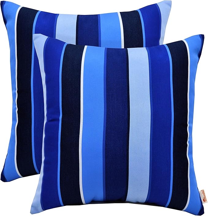 RSH DECOR: Sunbrella Square Throw Pillows Set of 2 | 24" x 24" | Water and Fade-Resistant Performance Fabric | Outdoor Pillow Covers with Down-Alternative Inserts | Milano Cobalt