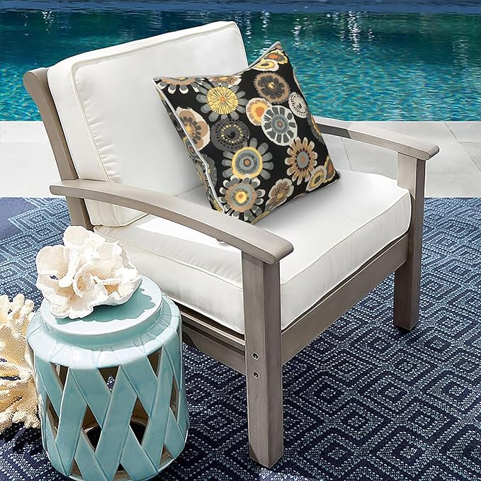 Outdoor Throw Pillow Covers Pack of 2, Decorative Water Repellent Square Pillow Cases 18x18 Inch, Patio Pillowcases for Home Patio Furniture Use, Black Yellow Crosby