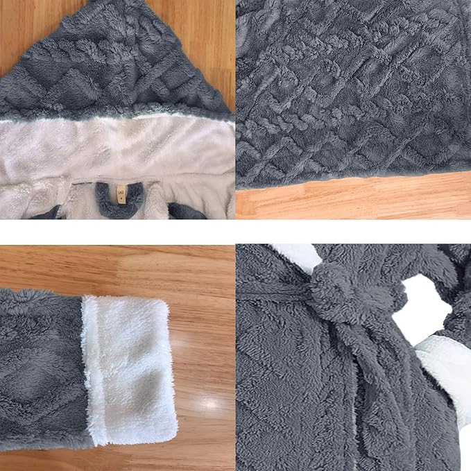 LKG women's robes long plush hooded ladies shower luxury christmas warm fuzzy robes house coat bathrobe for women full length