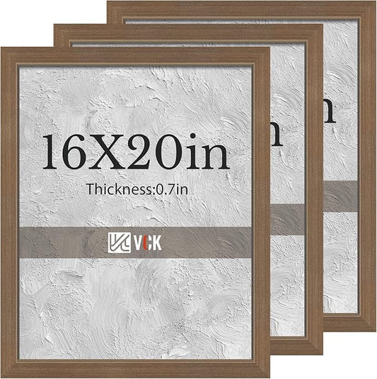 VCK 16x20 Brown Poster Frames 3 Pack, High-End Wood Wide Border Picture Frame,Multi-Directional Display Family Photos, Office Prints, Studio/Gallery/Home Artwork
