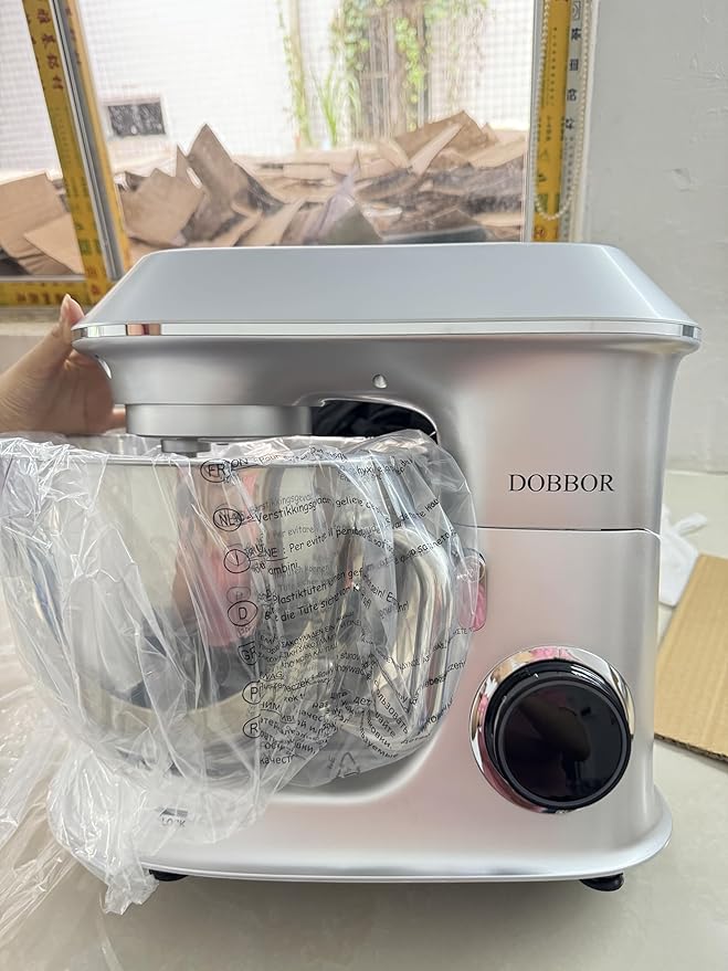 DOBBOR Electric Stand mixer, 9.5QT 660W 6 Speeds Tilt-Head Dough Mixers, Bread Mixer with Dough Hook, Whisk, Beater, Splash Guard for Baking Bread, Cake, Cookie, Pizza, Muffin, Salad and More - Sliver