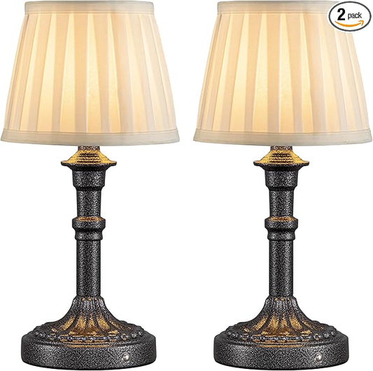KDG Cordless Portables Table Lamp Set of 2, LED Fabric Shade Small Desk Lamps, 4000mAh Battery Powered Lighting, 2700K Stepless Dimmable Light for Living Room, Dining Room, Bedroom (Mottled Silver)