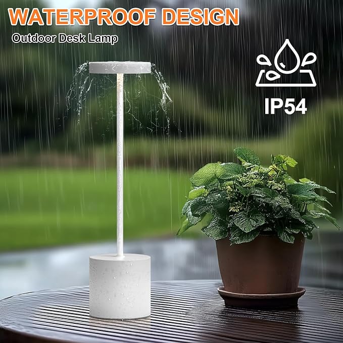 Rechargeable Table Lamp – 2 Pack Touch Lamps, Cordless Desk Lamp, 5000mAh Battery Operated Lamp with 3-Color Dimmable Light, Portable LED Lamp for Bedroom, Dining Room, Patio, Outdoor (White)