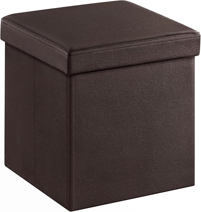 SONGMICS MAZIE Collection - 15 Inches Ottoman with Storage, Footstool, Storage Ottoman, Load 660 lb, for Dorm, Living Room, Bedroom, Synthetic Leather, Brown ULSF10B