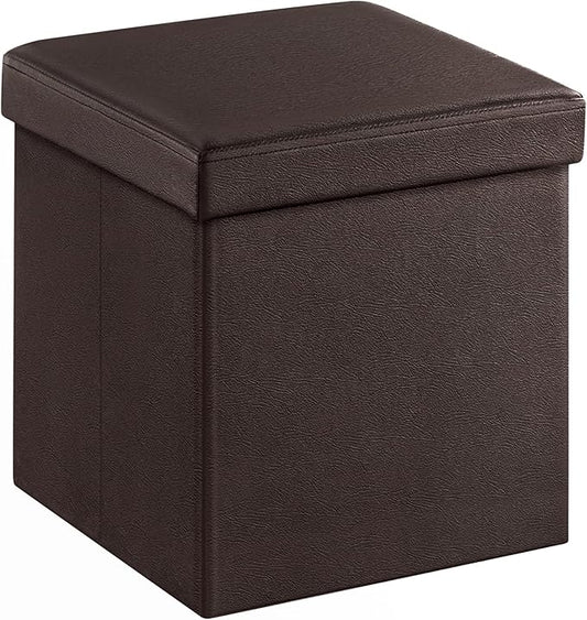 SONGMICS MAZIE Collection - 15 Inches Ottoman with Storage, Footstool, Storage Ottoman, Load 660 lb, for Dorm, Living Room, Bedroom, Synthetic Leather, Brown ULSF10B