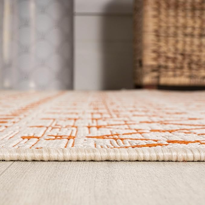 JONATHAN Y Moroccan Geometric Indoor Outdoor Area Rug 8X10 Cream/Orange, Ourika Textured Weave for Backyard, Patio, Porch, Easy-Cleaning, High Traffic, Pet-Friendly, Non-Shedding (SMB108O-8)