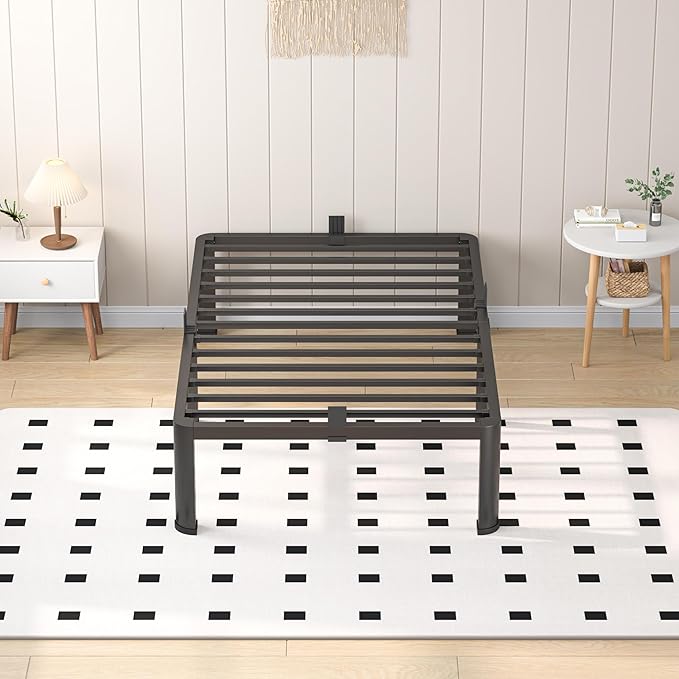 16 Inch Twin Heavy Duty 3500 lbs Bed Frame with Round-Corner Legs & Anti-Squeak Design – Quick Assembly Metal Platform, No Box Spring Needed