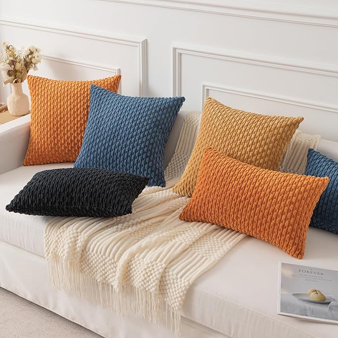 Kevin Textile Throw Pillow Covers Soft Corduroy Decorative Set of 2 Boho Striped Pillow Covers Pillowcases Farmhouse Home Decor for Couch Bed Sofa Living Room 22x22 Inch Gold