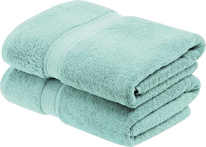 Superior Egyptian Cotton Pile Bath Towel Set of 2, Ultra Soft Luxury Towels, Thick Plush Essentials, Absorbent Heavyweight, Guest Bath, Hotel, Spa, Home Bathroom, Shower Basics, Sea Foam