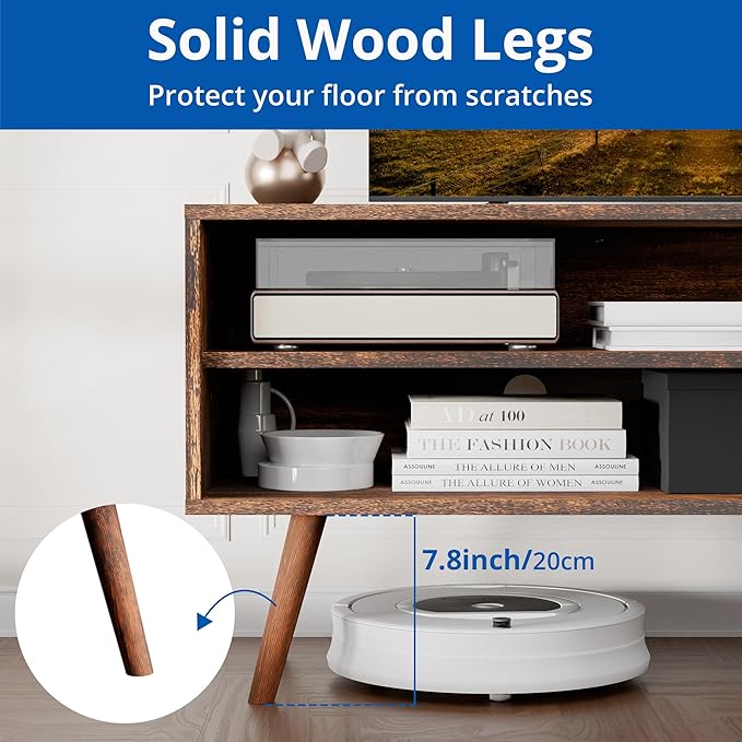 Cozy Castle TV Stand for 48 Inch TV, Mid Century Modern Entertainment Center with Storage Cabinet, TV Media Console for Living Room, Bedroom, Rustic Brown