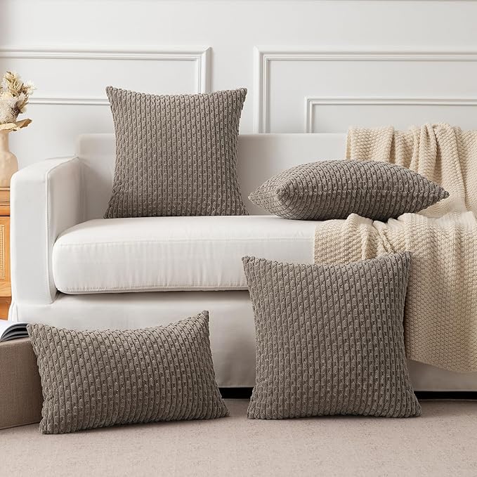 Kevin Textile 2 Packs Light Brown Decorative Throw Pillow Covers 20x20 Inch for Couch Bed Sofa Modern Farmhouse Boho Home Decor Soft Cute Plush Corduroy Cushion Case 50x50 CM