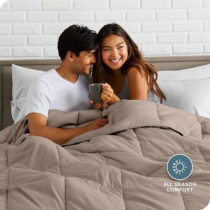 Bare Home Comforter Set - Queen Size - Ultra-Soft - Goose Down Alternative - Premium 1800 Series - All Season Warmth (Queen, Taupe)