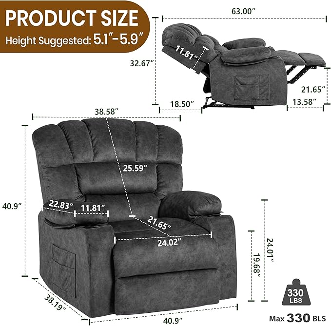 Recliner Chair Manual Modern Ergonomic Lounge Single Sofa Seat Living Room Lounge Recliners on Clearance Foam Filling
