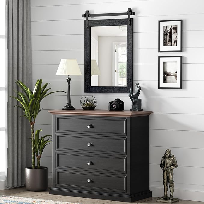 Farmhouse Bathroom Mirror for Over Sink 22”x32” Black, Rustic Western Barn Decor Bathroom Vanity Mirror, Wall Mirror for Bathroom, Living Room, Bedroom, Entryway