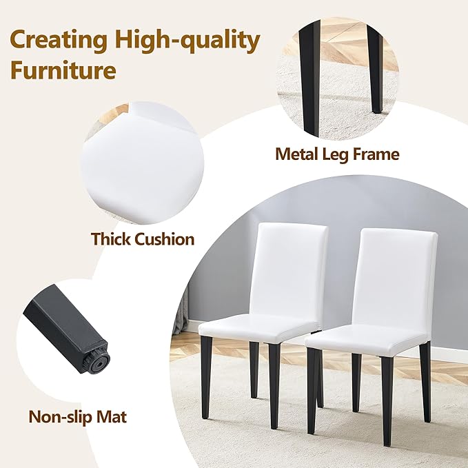 Dining Table Set for 6，Dinner Table Set for 6，71'' Kitchen Table and PU Leather Chairs Set of 6，6 Chair Dining Table Set for Kitchen Dining Room