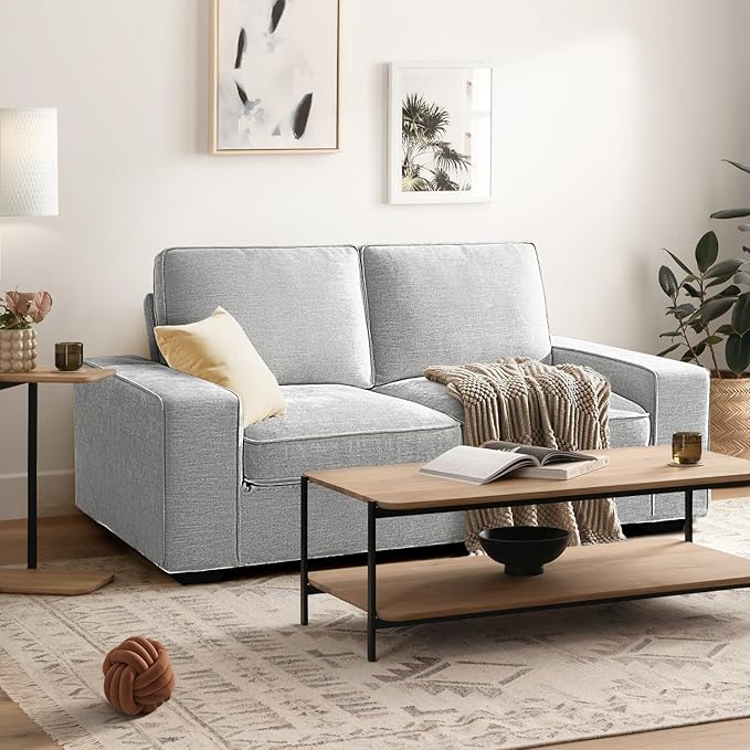 EASELAND 71.25" Loveseat Sofa Couch for Living Room, Chenille Modern Sofa Couch, Deep-Seated Sofa with Solid Wood, Metal and Removable Cover Easy to Install (2 Seats, Grey)