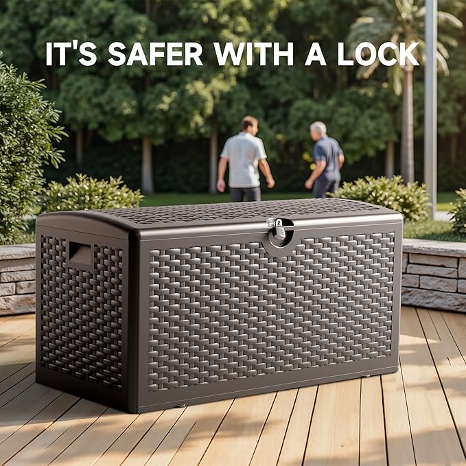 80 Gallon Resin Deck Box, Waterproof & Outdoor Indoor Lockable Storage Box for Patio Furniture Cushions Garden Tools (Brown)