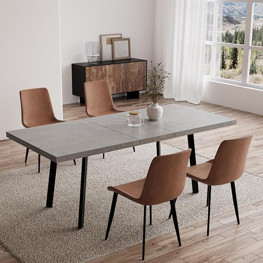 47.2"- 62.9" Extendable Dining Table with 4 Brown Dining Chairs, Modern Kitchen Table Set for 4, Thickened Expandable MDF Wooden Table with Metal Legs for Dining Room, Kitchen, Home