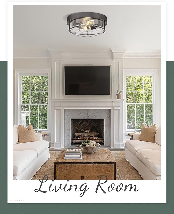 12-Inch Flush Mount Ceiling Light, Modern Farmhouse Style with Bubble Glass Shade, Oil Rubbed Bronze Finish, Ideal for Living Room, Bedroom, or Dining Room – Model CKCL4822-2W-SGORB