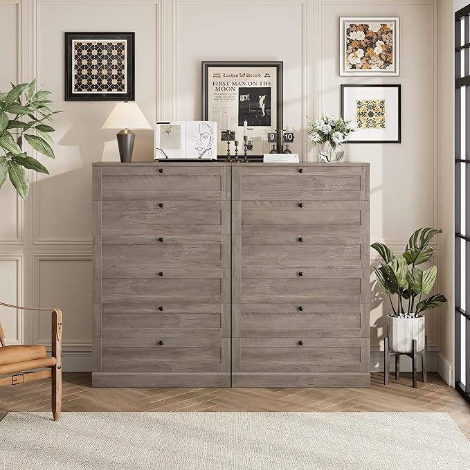 HOSTACK 6 Drawer Dresser for Bedroom, 52" Tall Dresser & Chest of Drawers, 29" W Wood Drawer Chest, Modern Vertical Storage Cabinet for Living Room, Entryway, Hallway