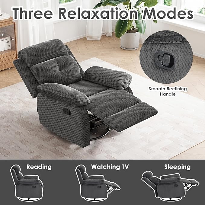 Small Rocker Swivel Recliner Chair for Adults Women for Small Spaces, Bedroom, Living Room
