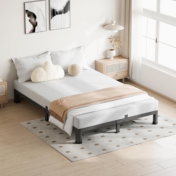 4 Inch King Size Bed Frame, 3500Lbs Heavy Duty Metal Platform with Round Corner Legs Mattress Slide Stopper, Steel Slat Support No Box Spring Needed, Noise Free, Non-Slip, Easy Assembly