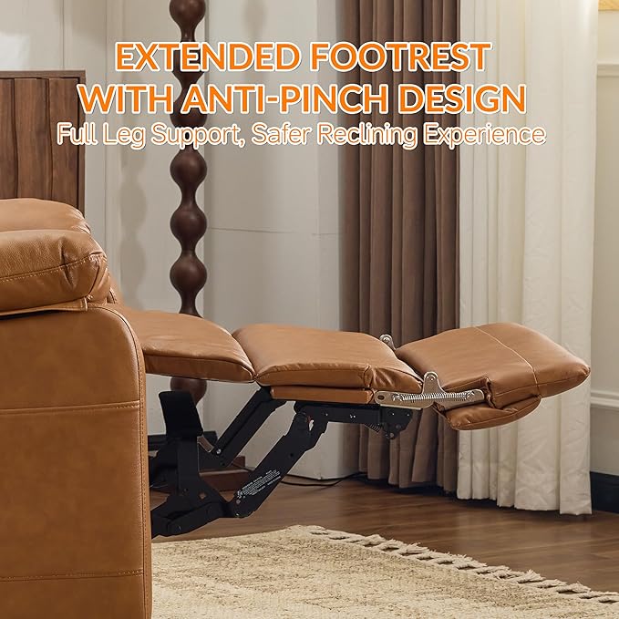 AEDI 450lbs Genuine Leather Power Recliner Chair for Big and Tall Adults Oversized Electric Reclining Sofa for Living Room,Extra Wide 27.5” Seat,Extended Footrest,USB Charging(Top Grain Leather,Camel)