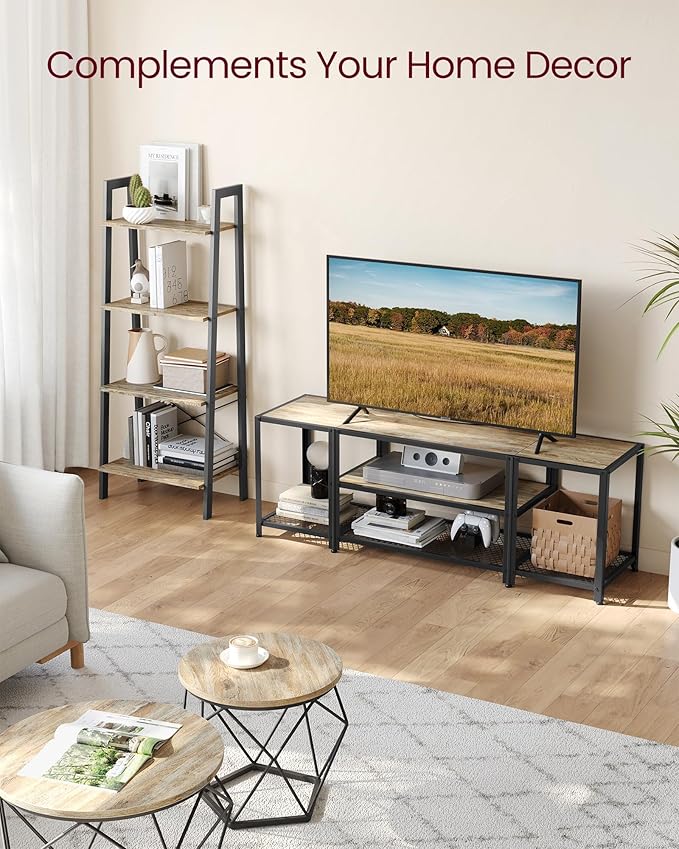 VASAGLE Modern TV Stand for TVs up to 65 Inches, 3-Tier Entertainment Center, Industrial TV Console Table with Open Storage Shelves, for Living Room, Bedroom, Turquoise Brown and Black ULTV097B60