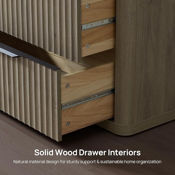 SICOTAS Dresser for Bedroom - Tall Dressers & Chests of Drawers with 4 Drawers Large Modern Dresser for Closet Fluted Wide TV Stand Clothes Closet Storage for Bedroom Hallway Entryway, Grey Alder