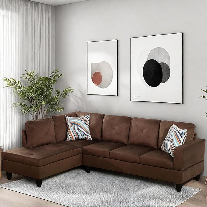 L Shaped Couch, Modular Sectional Sofa with Chaise, Modern Modular Sofas Furniture Sofa Couches for Living Room/Apartment/Office/Bedroom, Brown