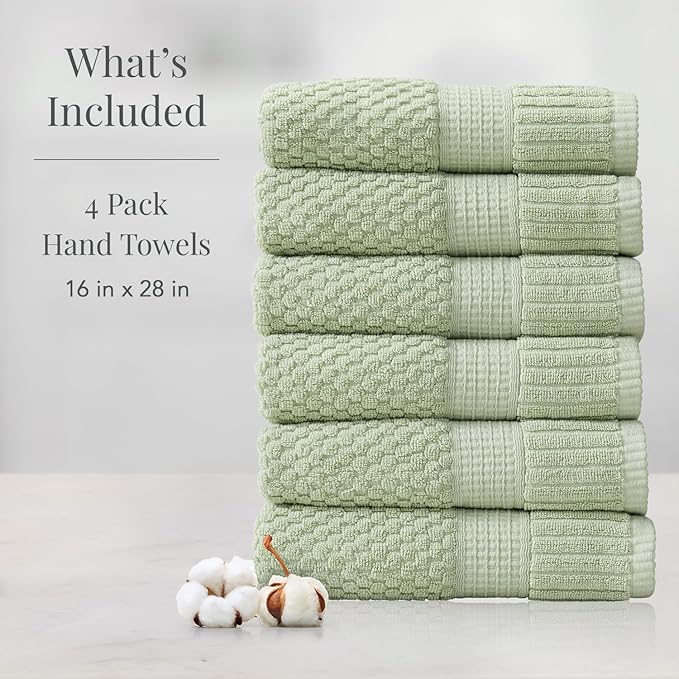 NY Loft 100% Cotton Hand Towel 6 Pack Hand Towel Set | Super Soft & Absorbent Quick-Dry Hand Towels 16" x 28" |Textured and Durable Cotton | Trinity Collection (6 Pack Hand Towel, Sage)