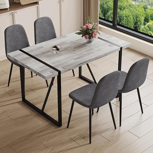 Dining Table Chairs Set for 4, Modern Rectangular Dining Room Table Set Upholstered Dining Chairs 55" Dinner Table Set for Kitchen