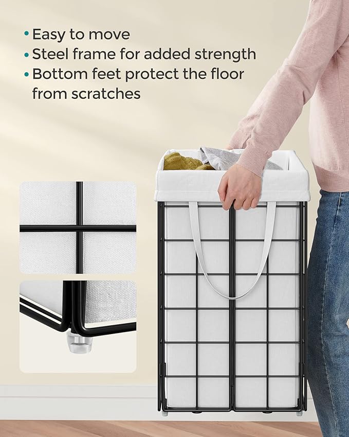 SONGMICS Laundry Hamper, 29 Gal. (110L) Laundry Basket, Collapsible Clothes Hamper, Removable and Washable Liner, Metal Wire Frame, for Bedroom Bathroom, Cream White ULCB111W01