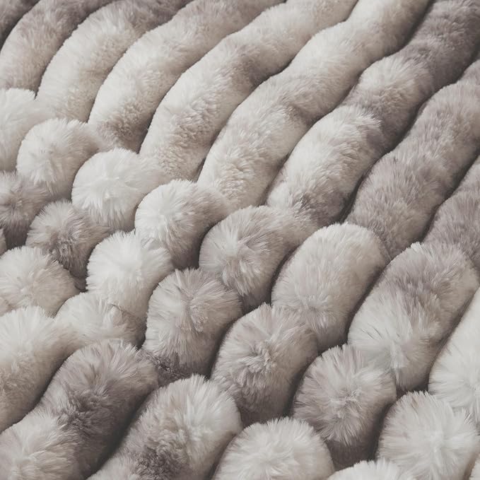 Faux Fur Throw Blanket for Couch, Cozy Warm Plush Striped Blanket for Sofa Bedroom Living Room, 50x60 Inches Taupe