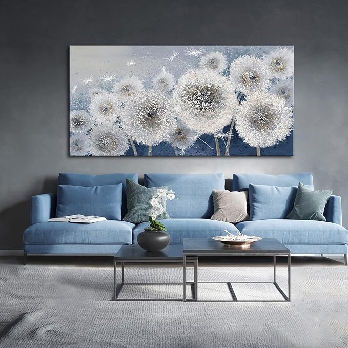 Pogusmavi Wall Decor Living Room - Wall-Art for Living Room, Canvas Art/Pictures for Bedroom | Blue Dandelion 24x48 inches Large Wall Art