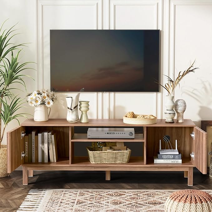 TV Stand for 32 65 inch TV, Entertainment Center with Storage Cabinet, Mid Century Modern Media Console Table for Living Room, Office
