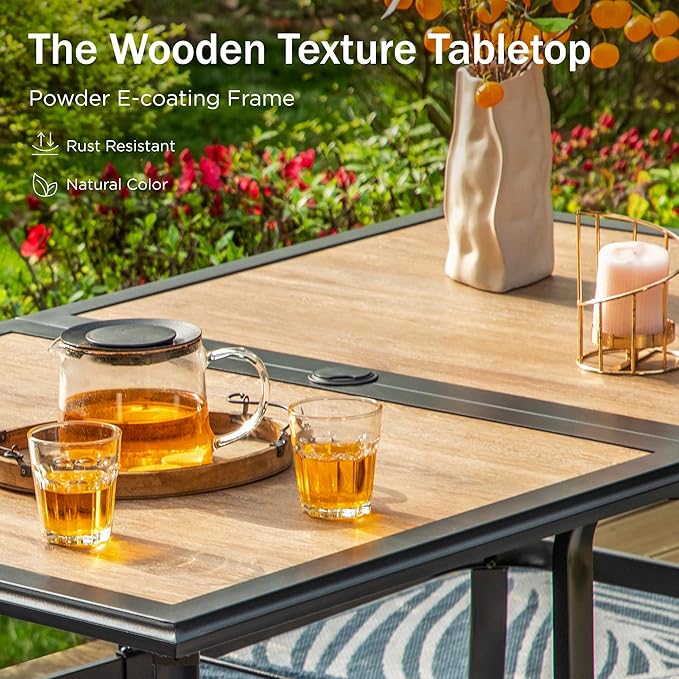 PHI VILLA 7 Piece Patio Dining Set, 6 Swivel Patio Chairs with Padded Textilene Fabric & Rectangular Dining Table (1.6" Umbrella Hole), All Weather Patio Chairs and Table Set for Deck Lawn (Blue)