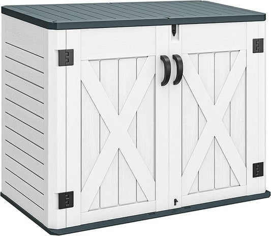 YITAHOME Outdoor Horizontal Storage Shed with X-Shaped Lockable Door, 35 Cu Ft Weatherproof Resin Tool Shed w/o Shelf, Ideal for Bike, Trash Cans, Garden Tools, Lawn Mowers, Light Gray
