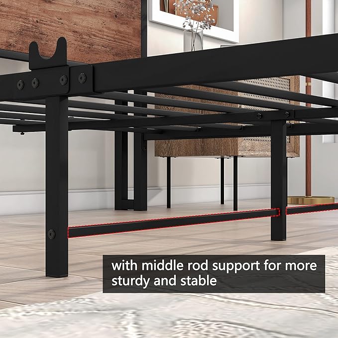 Full Size Bed Frame with Storage Headboard/USB Charging Station,Metal Platform Bed Frame Full Size No Box Spring Needed,Noise-Free,Strong Steel Slats Support,Rustic Brown